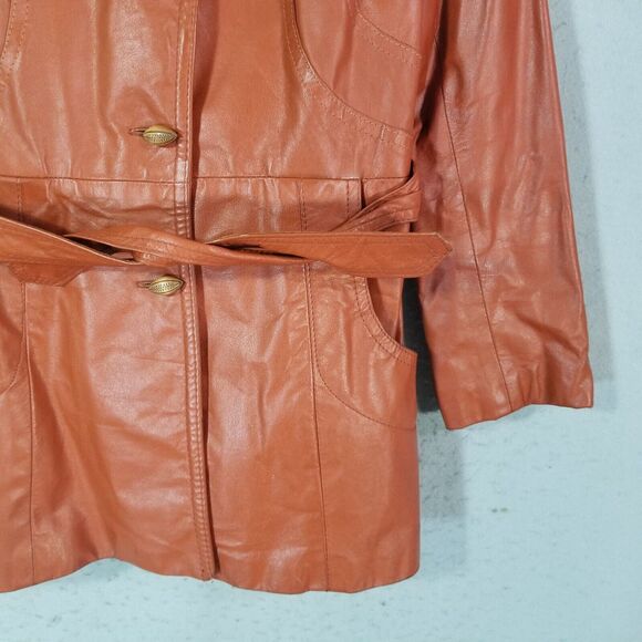Vintage Leather Coat Women's Small Brown Vintage FLAWED - Picture 7 of 15